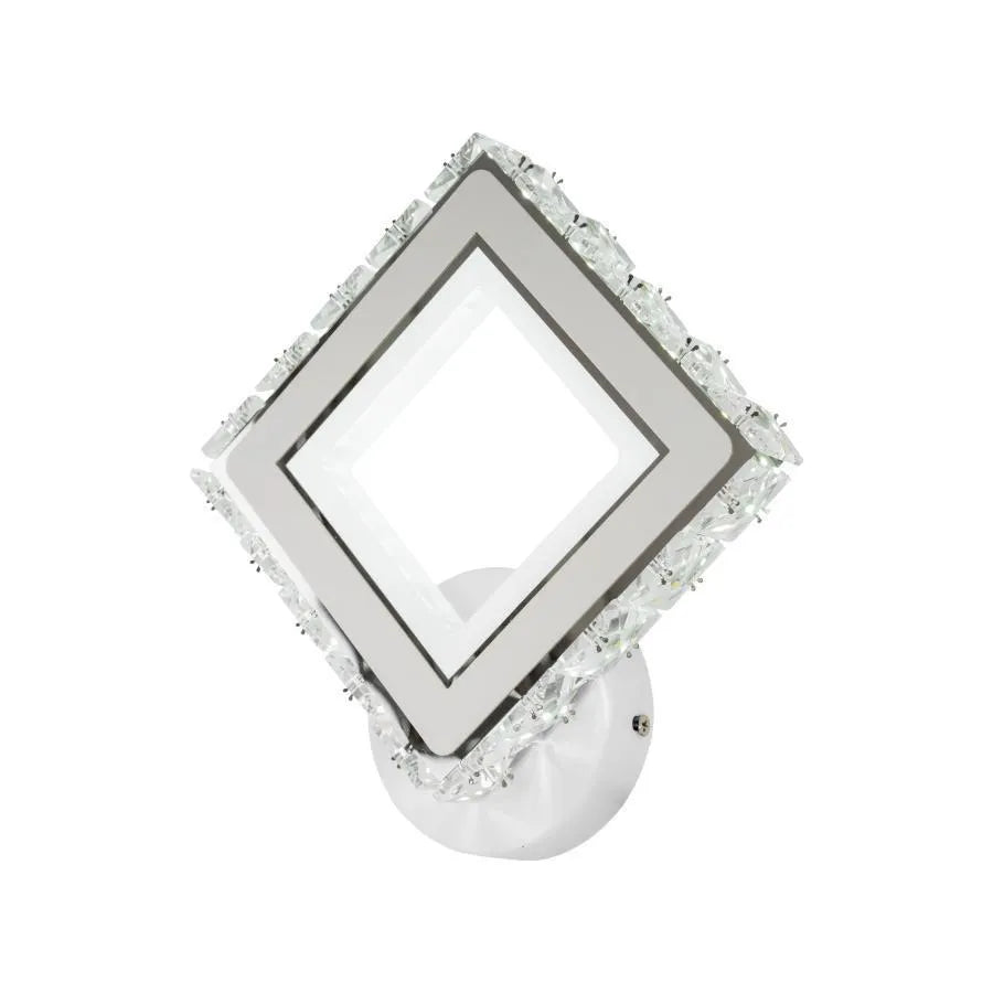 TERRANO LED Wall Lamp with Crystals, Square, 24W, Cold/Warm/Neutral Light, White & Stainless Steel