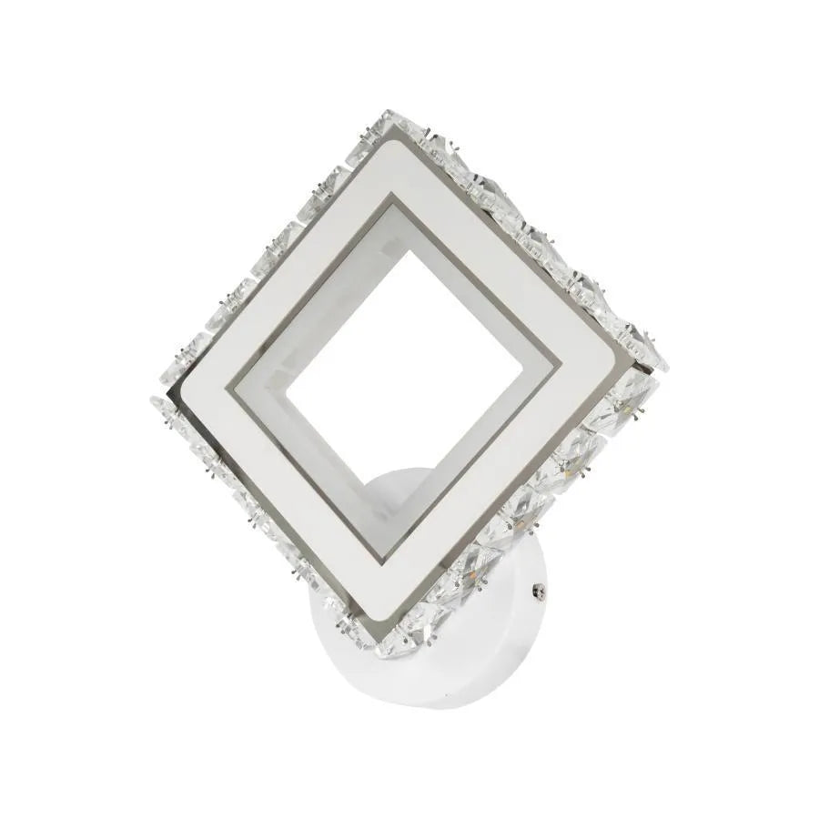TERRANO LED Wall Lamp with Crystals, Square, 24W, Cold/Warm/Neutral Light, White & Stainless Steel