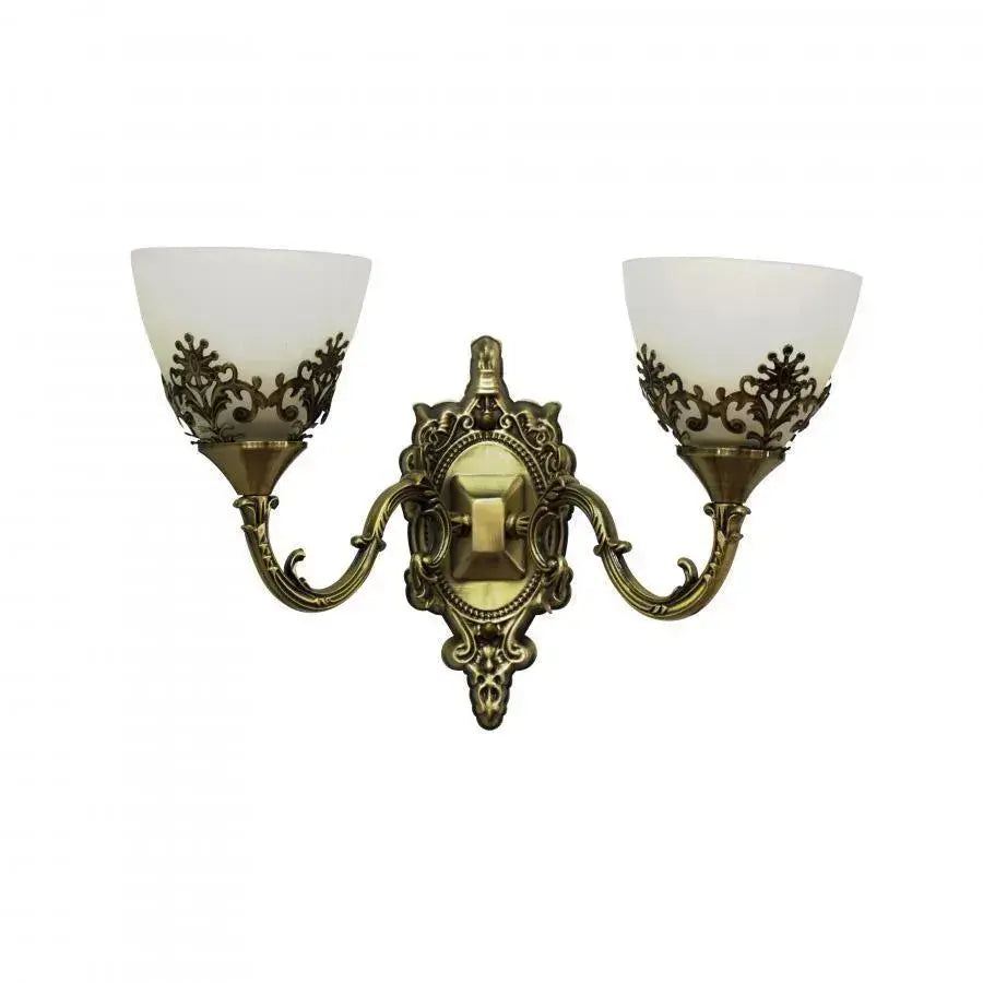 Rustic COTTAGE Wall Lamp, 2*E27, Bronze with White, Metal and Glass
