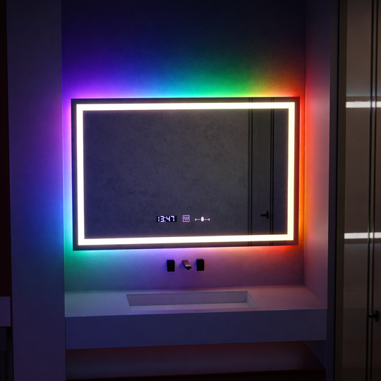 Rectangular LED Mirror, 100x60cm, Verite MotionGlow Marcello, De-fogging System, Clock & Thermometer, Dimmable, W09/100X60BTRGB Marcello Mirrors Default Title Alessandro Design