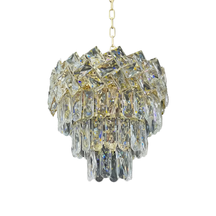 WINDSOR Petito Crystal Chandelier 3xE27, Diameter 30cm, Shiny Gold, Adjustable Height