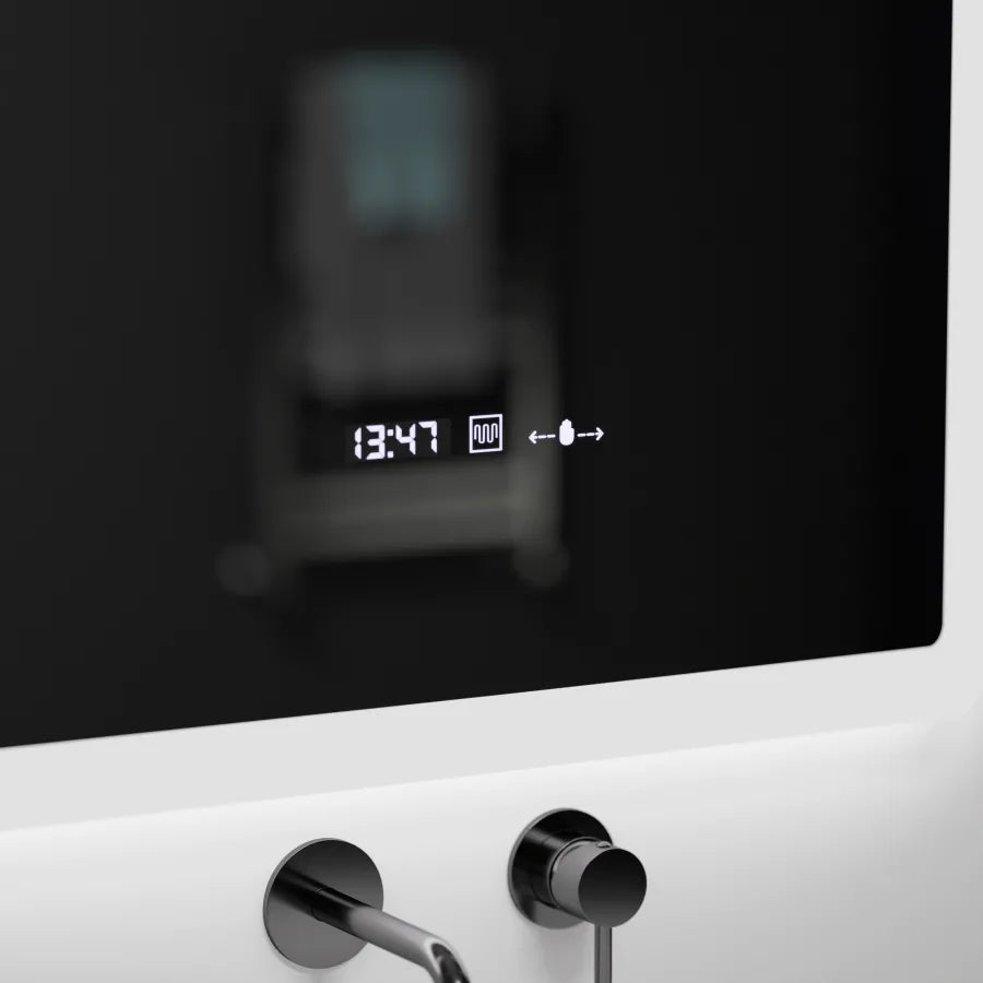 Rectangular LED mirror, 60x80cm, Pugliesi MotionGlow Marcello sensor, De-fogging system, Clock & Thermometer, Dimable