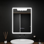Rectangular LED mirror, 60x80cm, Pugliesi MotionGlow Marcello sensor, De-fogging system, Clock & Thermometer, Dimable