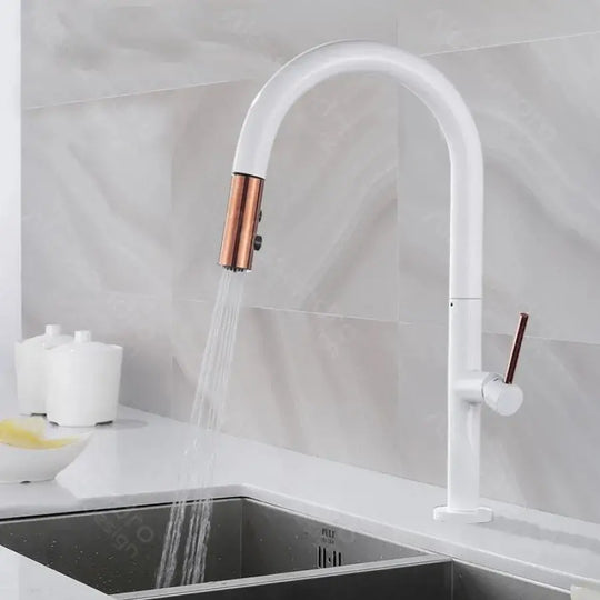 Kitchen Faucet with Extractable Shower, Sanitary Brass, White, CF/1035/A Kitchen Faucets Default Title Alessandro Design