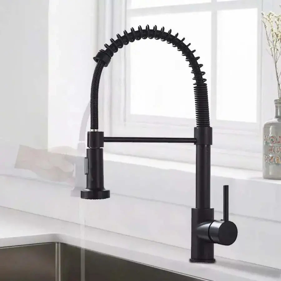 Kitchen Faucet with Pull-out Spray, Stainless Steel and Black Brass, YD/102
