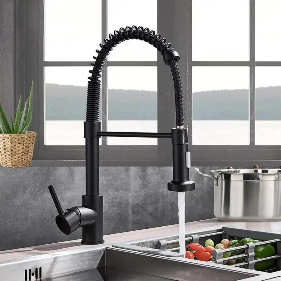 Kitchen Faucet with Pull-out Spray, Stainless Steel and Black Brass, YD/102
