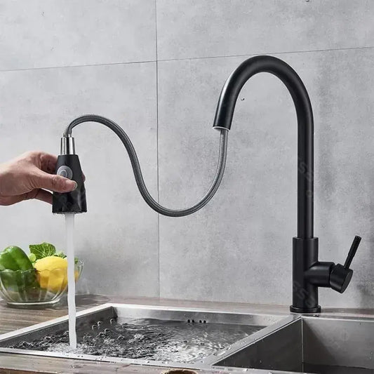Kitchen Faucet with Pull-out Spray, SUS304 Stainless Steel, Black, HS003