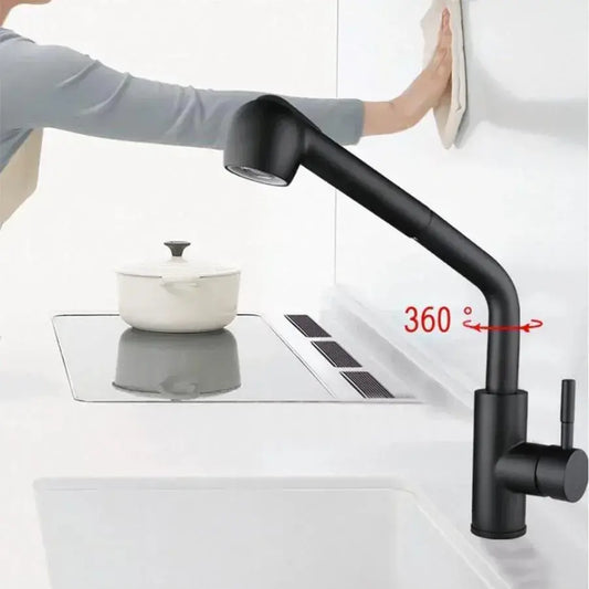Kitchen Faucet with Pull-out Spray, SUS304 Stainless Steel, Black, HS004