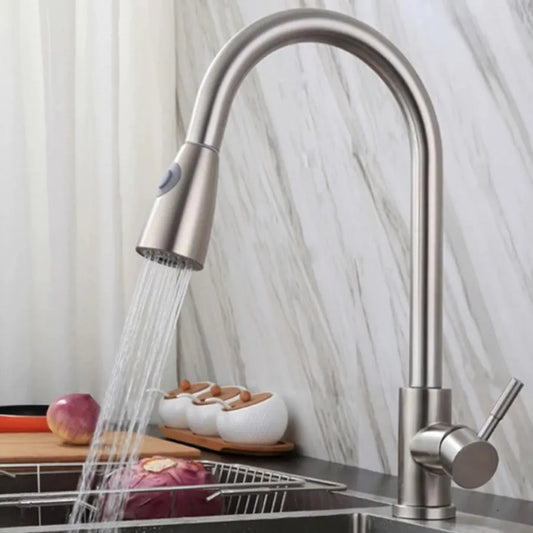 Kitchen Faucet with Pull-out Spray, SUS304 Stainless Steel, Satin Finish, CF017