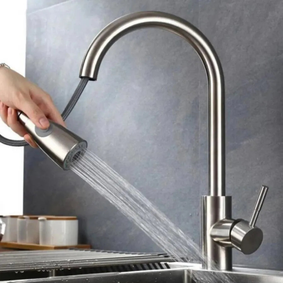 Kitchen Faucet with Pull-out Spray, SUS304 Stainless Steel, Satin Finish, CF017