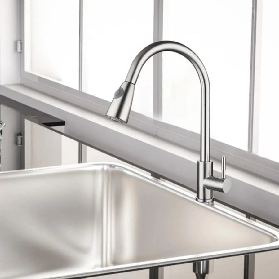 Kitchen Faucet with Pull-out Spray, SUS304 Stainless Steel, Satin Finish, CF017