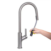 Kitchen Faucet with Pull-out Spray, SUS304 Stainless Steel, Satin Finish, FJ5542