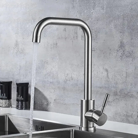 Single Lever Kitchen Faucet Swivel Spout Ceramic Cartridge Satin Stainless Steel Connections Fixing Kit Included CF002