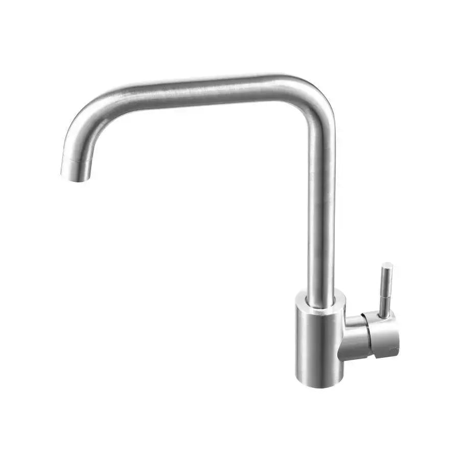 Single Lever Kitchen Faucet Swivel Spout Ceramic Cartridge Satin Stainless Steel Connections Fixing Kit Included CF002