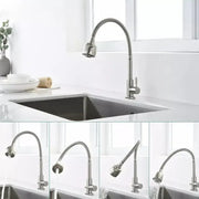 Kitchen Faucet Flexible Spout 2 Jets Ceramic Cartridge Satin Stainless Steel Connections Included CF031