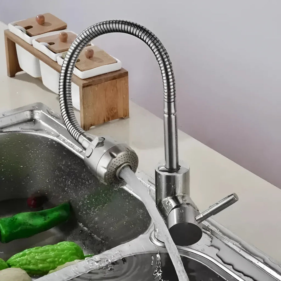 Kitchen Faucet Flexible Spout 2 Jets Ceramic Cartridge Satin Stainless Steel Connections Included CF031