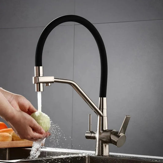 3-Way Kitchen Faucet Flexible Pipe Sanitary Brass Silver Black