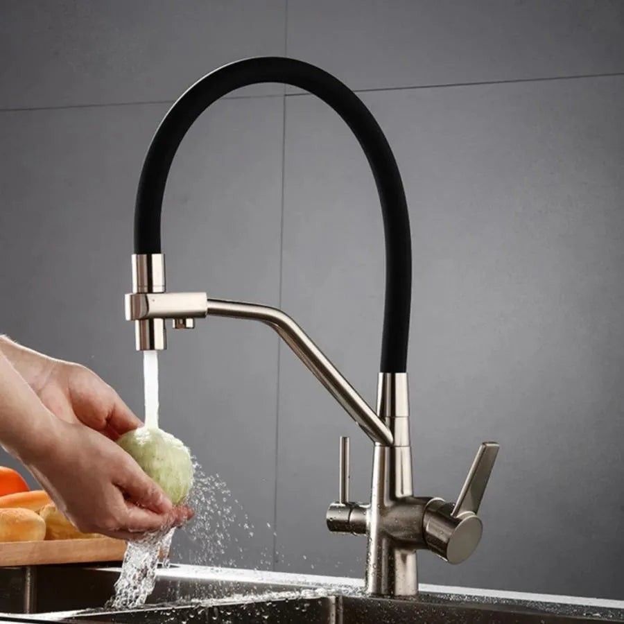 3-Way Kitchen Faucet Flexible Pipe Sanitary Brass Silver Black
