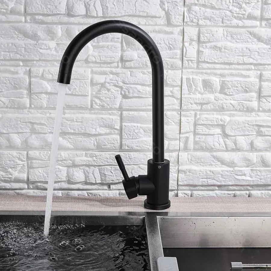Single Lever Kitchen Faucet Swivel Spout Ceramic Cartridge Stainless Steel Satin Black Fittings Fixing Kit Included HS001
