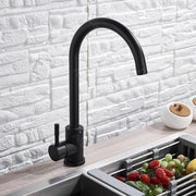 Single Lever Kitchen Faucet Swivel Spout Ceramic Cartridge Stainless Steel Satin Black Fittings Fixing Kit Included HS001