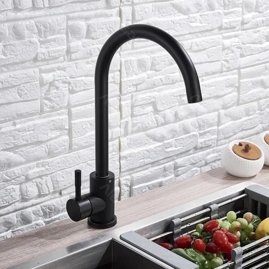 Single Lever Kitchen Faucet Swivel Spout Ceramic Cartridge Stainless Steel Satin Black Fittings Fixing Kit Included HS001