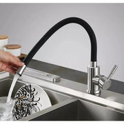 Kitchen Faucet with Flexible Spout, SUS304 Stainless Steel, Satin Finish, CF025B