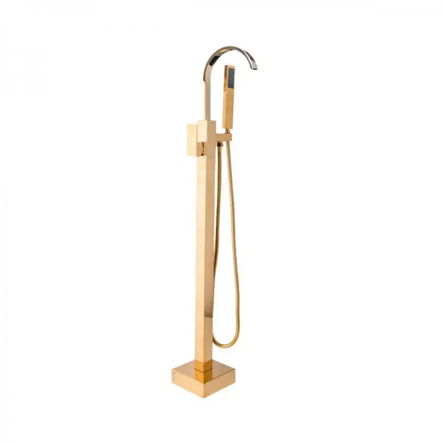 Floor Mounted Faucet with Plunger and Hose, Sanitary Brass, Gold, CF2037