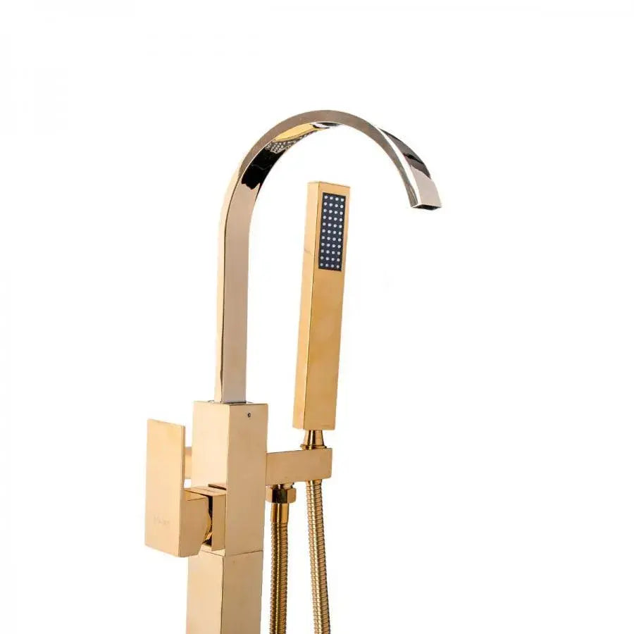 Floor Mounted Faucet with Plunger and Hose, Sanitary Brass, Gold, CF2037
