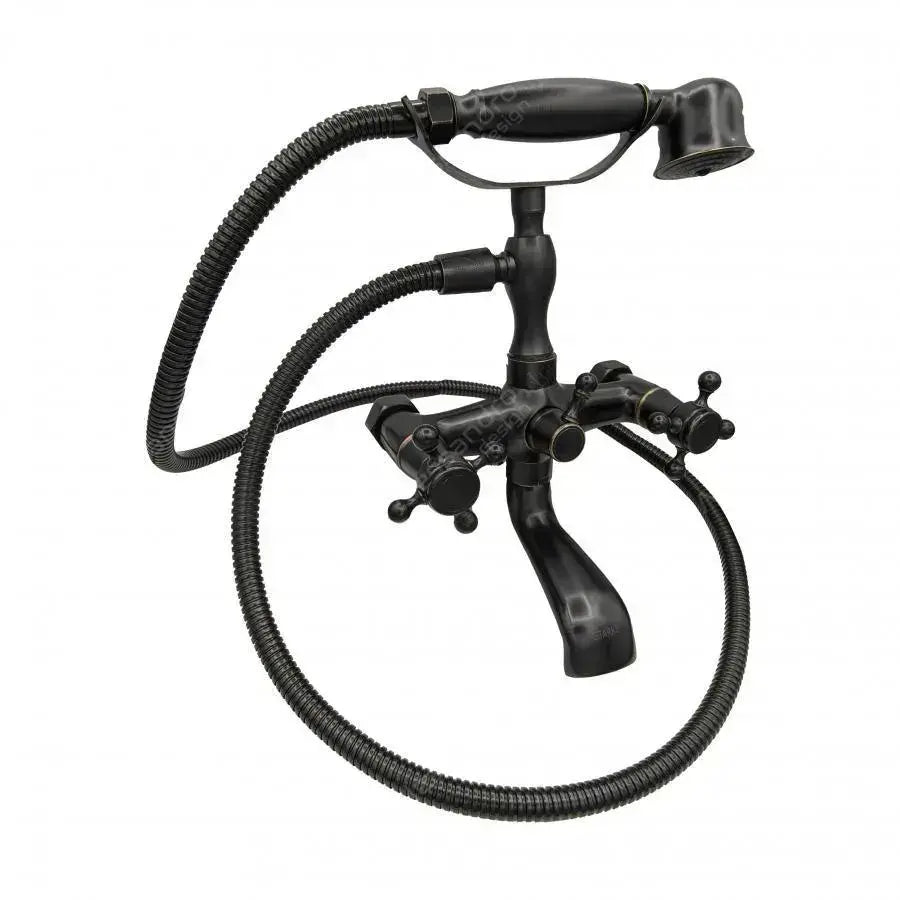 Shower Faucet with Hand Shower and Hose, Sanitary Brass, Black, OD/2048