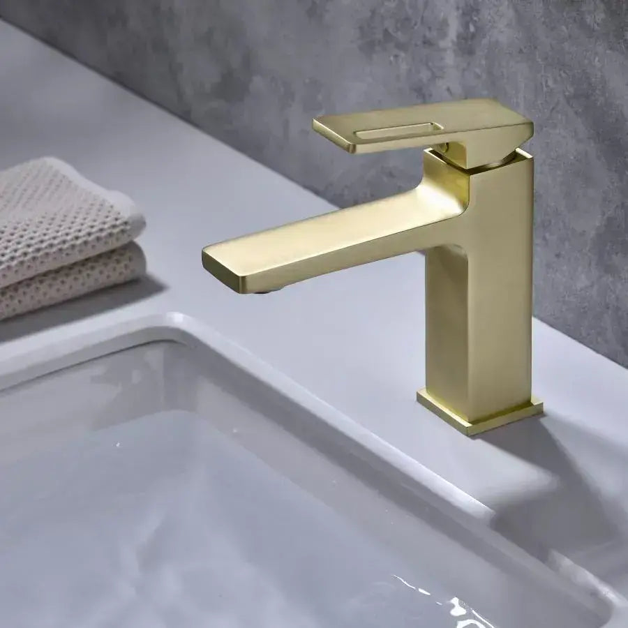 Single Lever Basin Mixer Ceramic Cartridge Sanitary Brass Satin Gold Connections and Fixing Kit Included 9807D