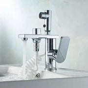 Multifunctional basin mixer with pull-out shower, glossy chrome finish, modern design