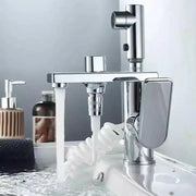 Multifunctional basin mixer with pull-out shower, glossy chrome finish, modern design