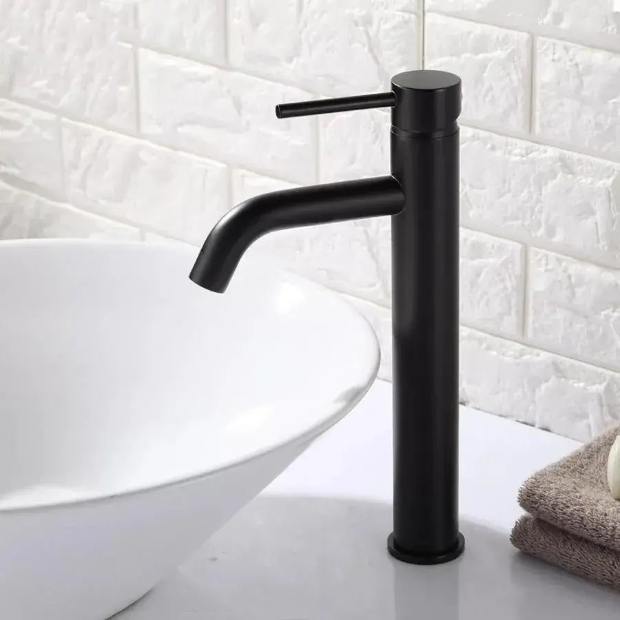 Single Lever Basin Mixer Tall Ceramic Cartridge Sanitary Brass Black Connections and Fixing Kit Included 7527H