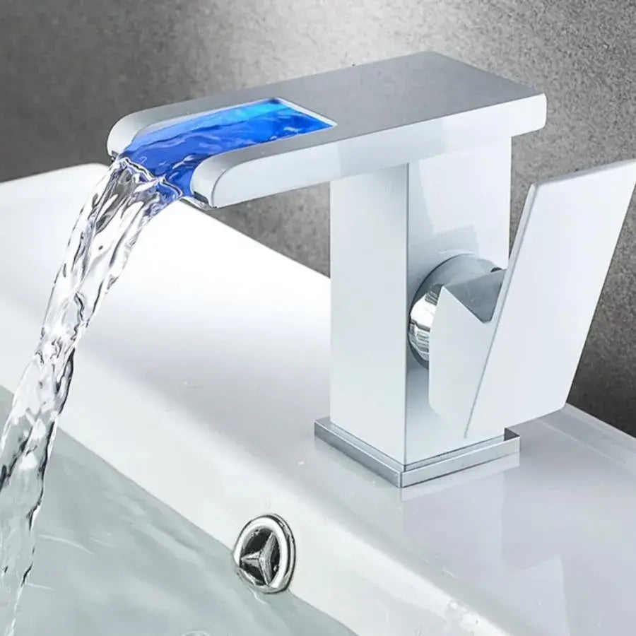 Basin Faucet, White, RGB Light, Color Changing Depending on Water Temperature, OD3011