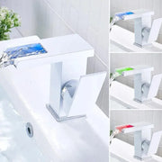 Basin Faucet, White, RGB Light, Color Changing Depending on Water Temperature, OD3011