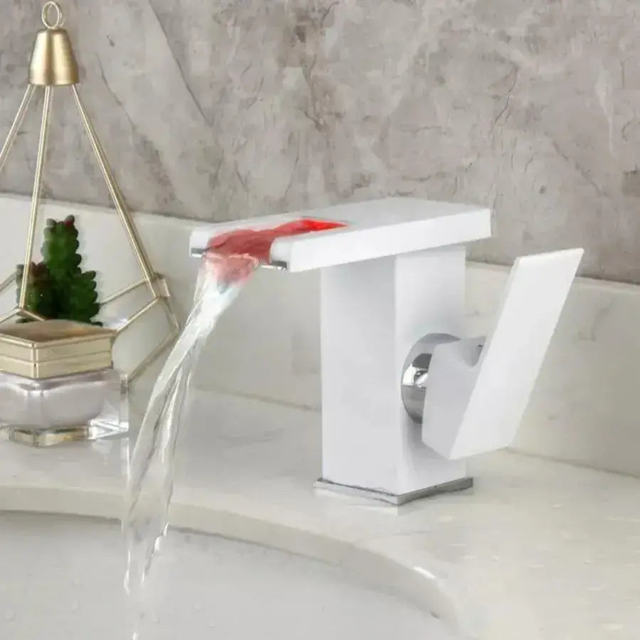 Basin Faucet, White, RGB Light, Color Changing Depending on Water Temperature, OD3011