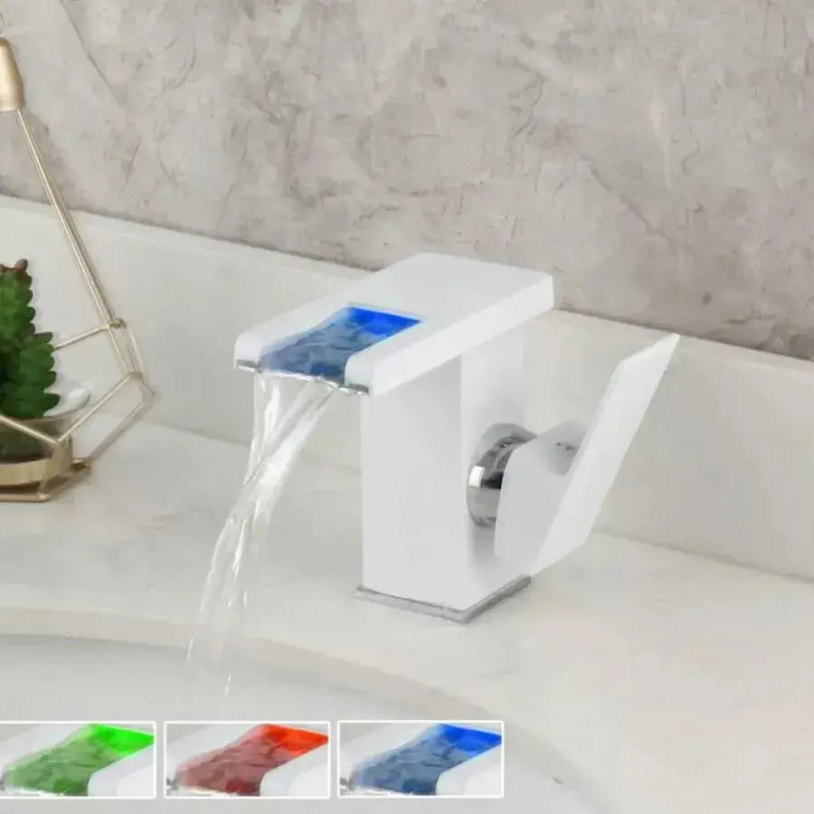 Basin Faucet, White, RGB Light, Color Changing Depending on Water Temperature, OD3011