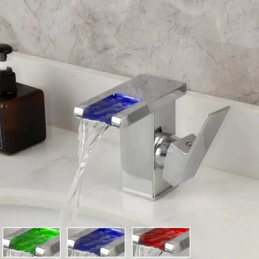 Basin Mixer, Chrome, RGB Light, Color Changing Depending on Water Temperature, OD3014