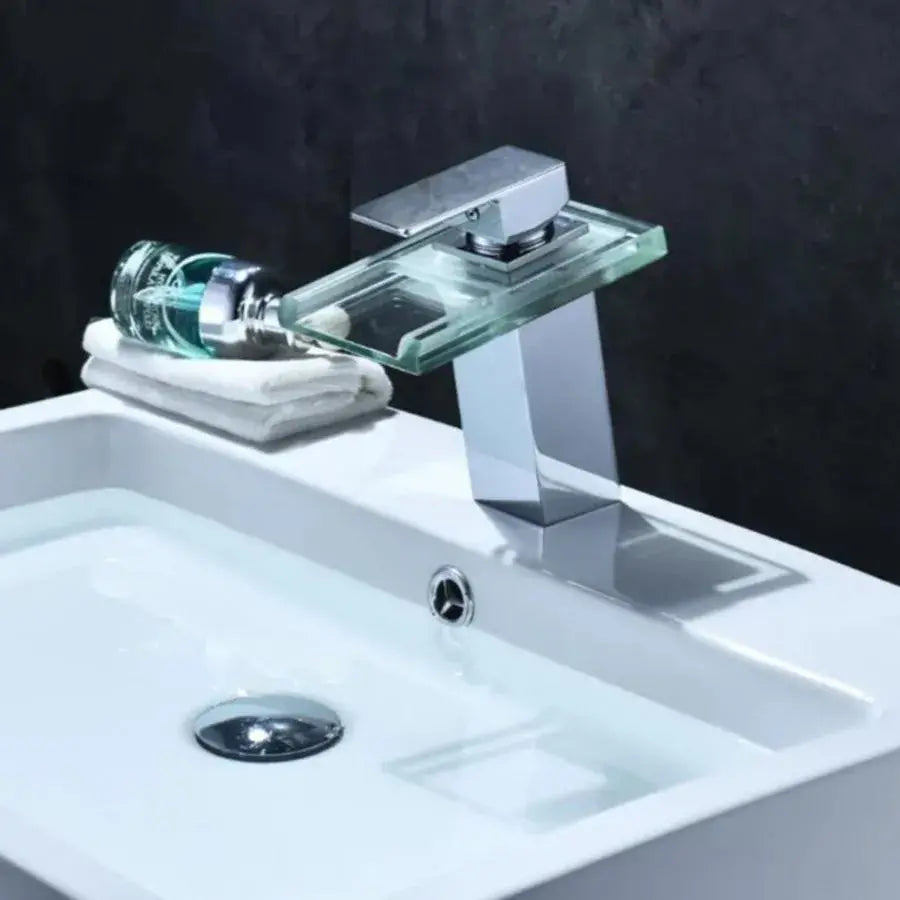 Basin Mixer, Alloy and Glass, Chrome, RGB Light, Color Change Depending on Water Temperature, OD3013