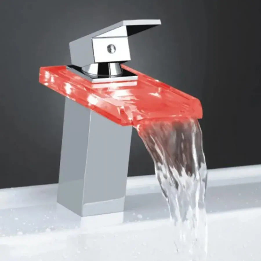 Basin Mixer, Alloy and Glass, Chrome, RGB Light, Color Change Depending on Water Temperature, OD3013