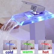 Basin Mixer, Alloy and Glass, Chrome, RGB Light, Color Change Depending on Water Temperature, OD3013