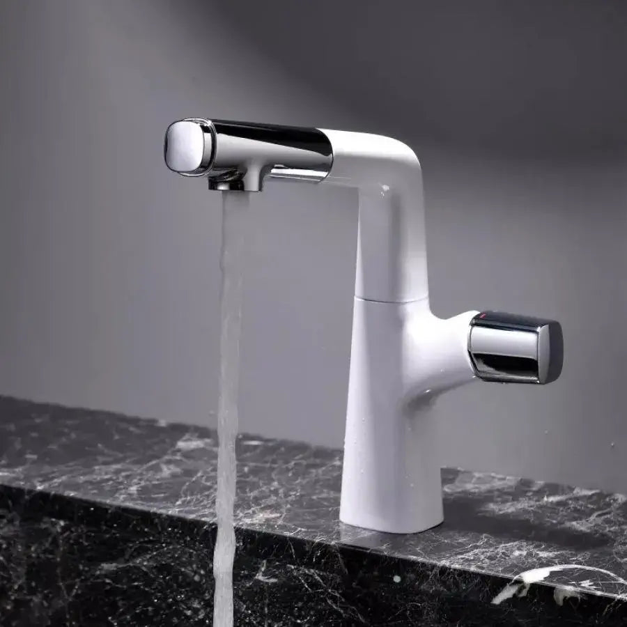 Basin Mixer with Pull-out Shower, Sanitary Brass, Chrome and White, MP016B/C