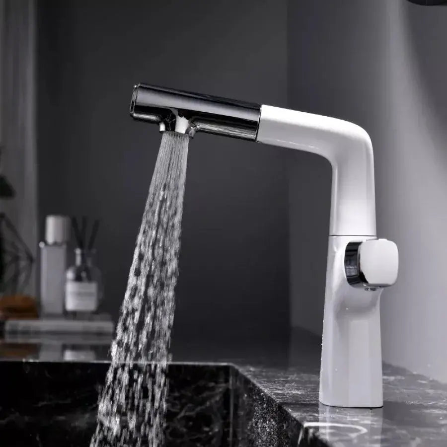 Basin Mixer with Pull-out Shower, Sanitary Brass, Chrome and White, MP016B/C