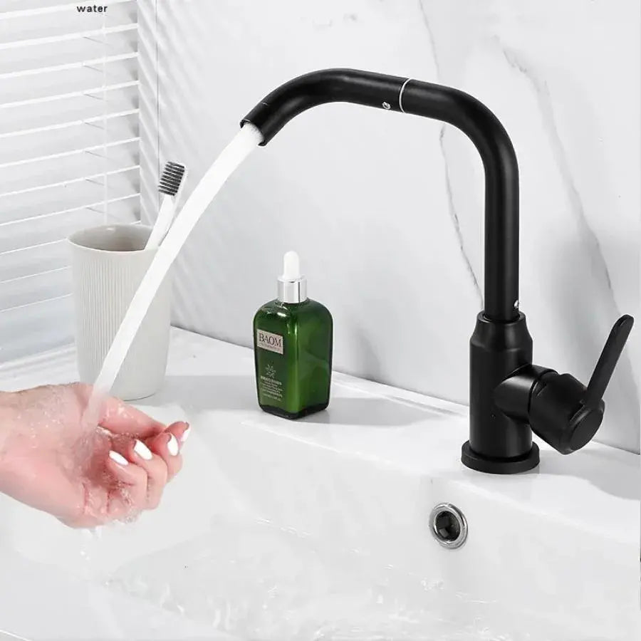 Single Lever Sink/Kitchen Mixer Swivel Spout Black Alloy Ceramic Cartridge Satin Stainless Steel Fittings Fixing Kit Included CP108