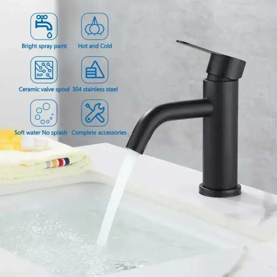 Basin Mixer, SUS304 Stainless Steel, Black, HS/LY007