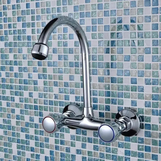 Wall Mounted Faucet with Rosette and Rotating Spout, Alloy, Chrome, PR001