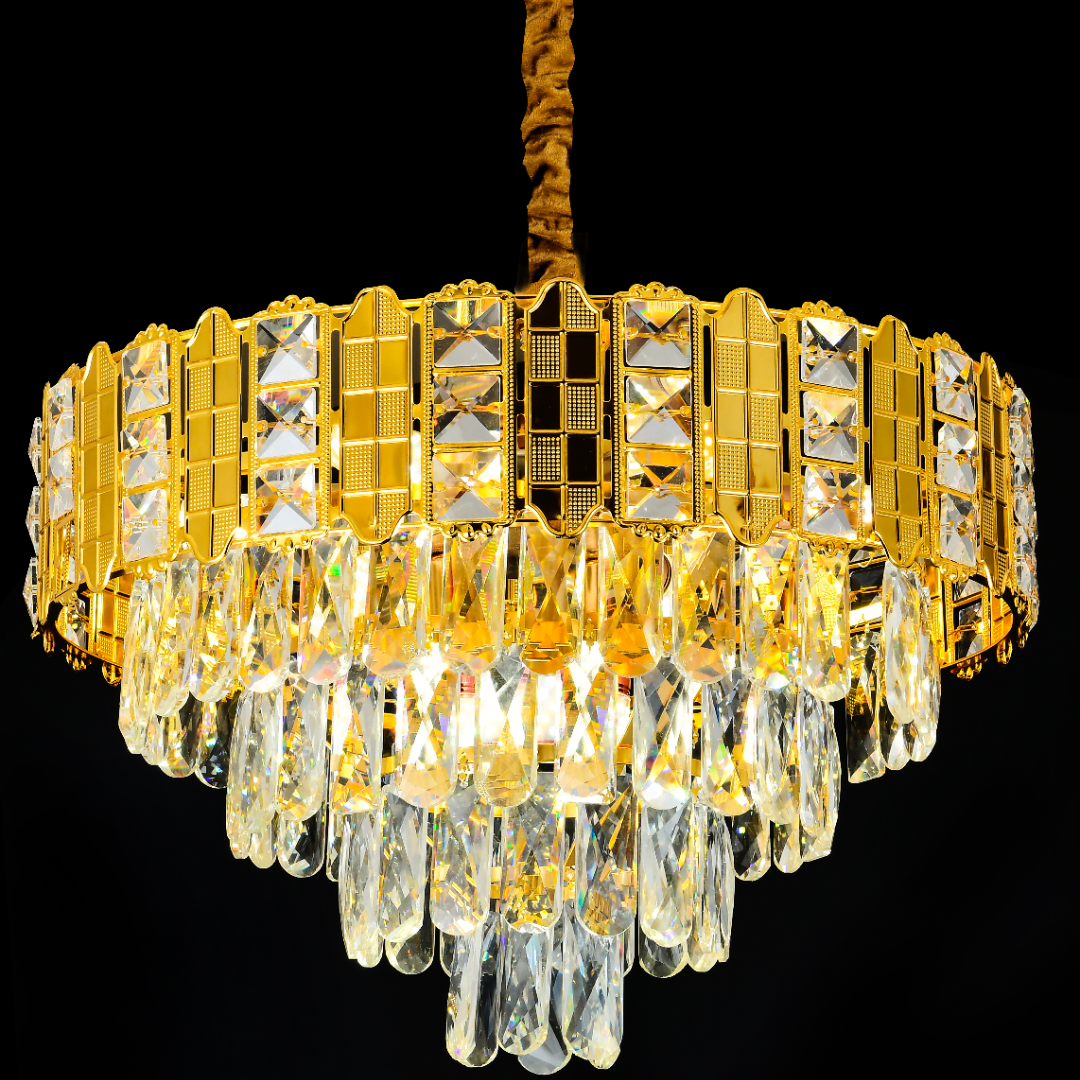 Crydelabre Crystal Nexia Ivara 5xe14, diameter 40cm, glossy gold, regraph height