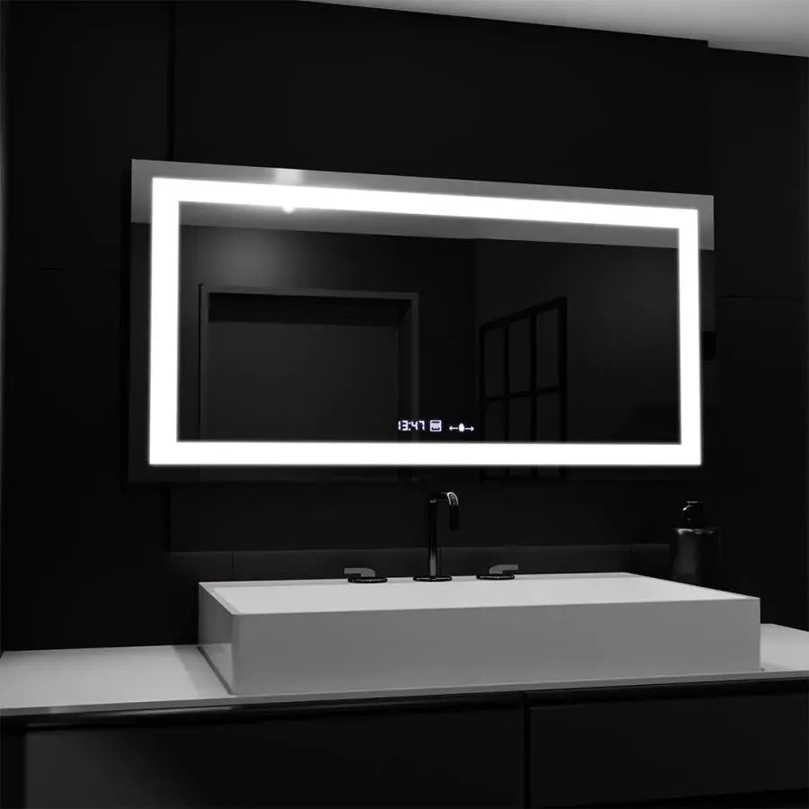 Rectangular LED mirror, 160x80cm, Verite MotionGlow Marcello, Demister System, Clock & Thermometer, Dimmable