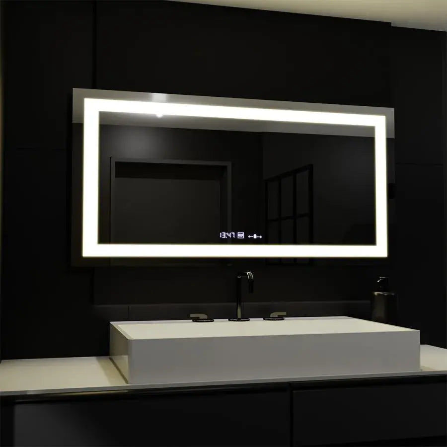 Rectangular LED mirror, 160x80cm, Verite MotionGlow Marcello, Demister System, Clock & Thermometer, Dimmable
