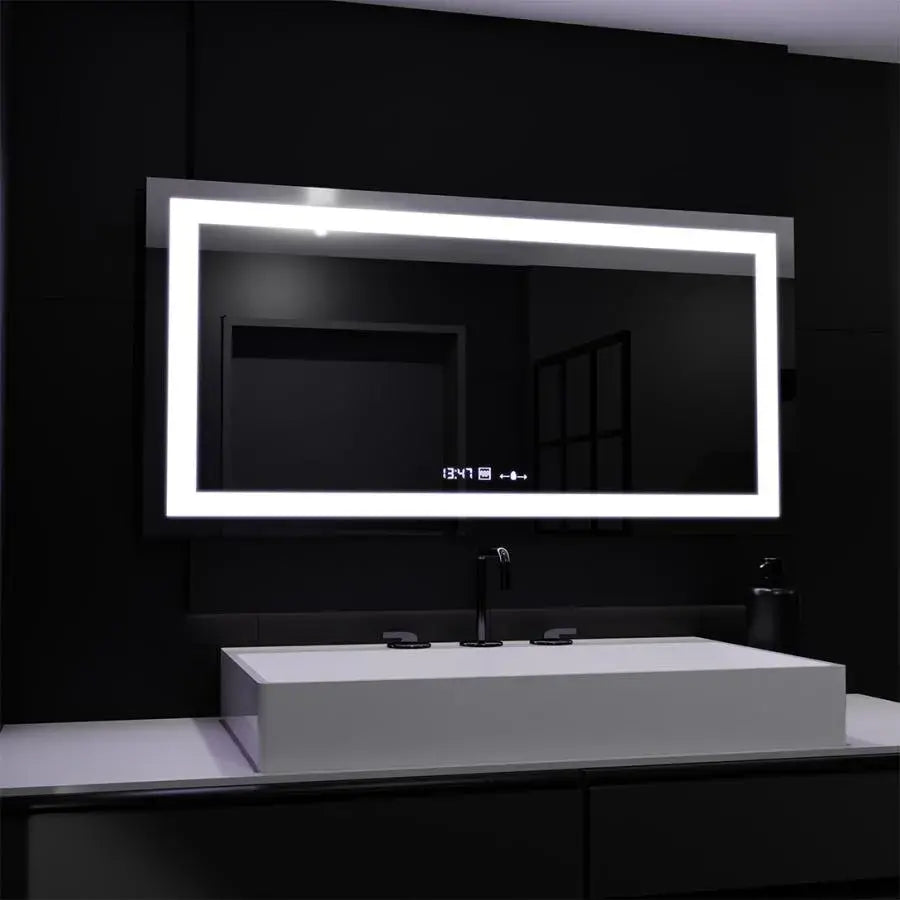 Rectangular LED mirror, 160x80cm, Verite MotionGlow Marcello, Demister System, Clock & Thermometer, Dimmable